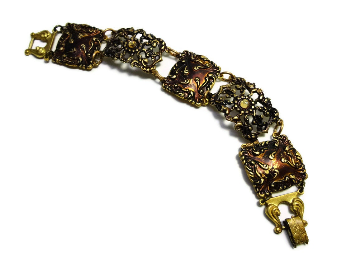 Nouevau Bracelet in Brass Chocolate Brass Filigree 8 1/2 inches by Dr Brassy Steampunk
