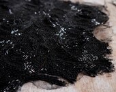 Vintage beaded and sequined sections for sewing project hats or accessories black bugle bead circle pattern  and silver sequin paisley