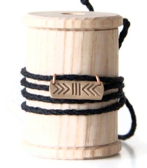 Charm necklace or bracelet- handmade bronze pendant on linen thread- HAPPINESS BRUSH sign