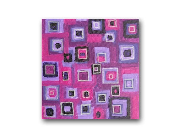 small abstract painting - SALE - 9x9 contemporary painting - acrylic on box canvas - purple pink - modern