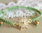 Crystal star green braided Friendship bracelet with real swarovski rhinestones