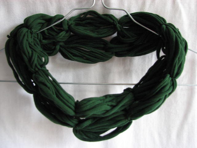 Upcycled emerald, dark green T-shirt necklace, infinity scarf