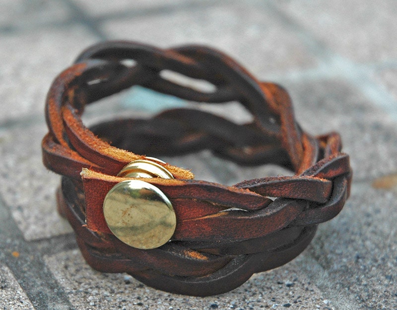 Rustic Mystery Braid Leather Double Wrap Bracelet