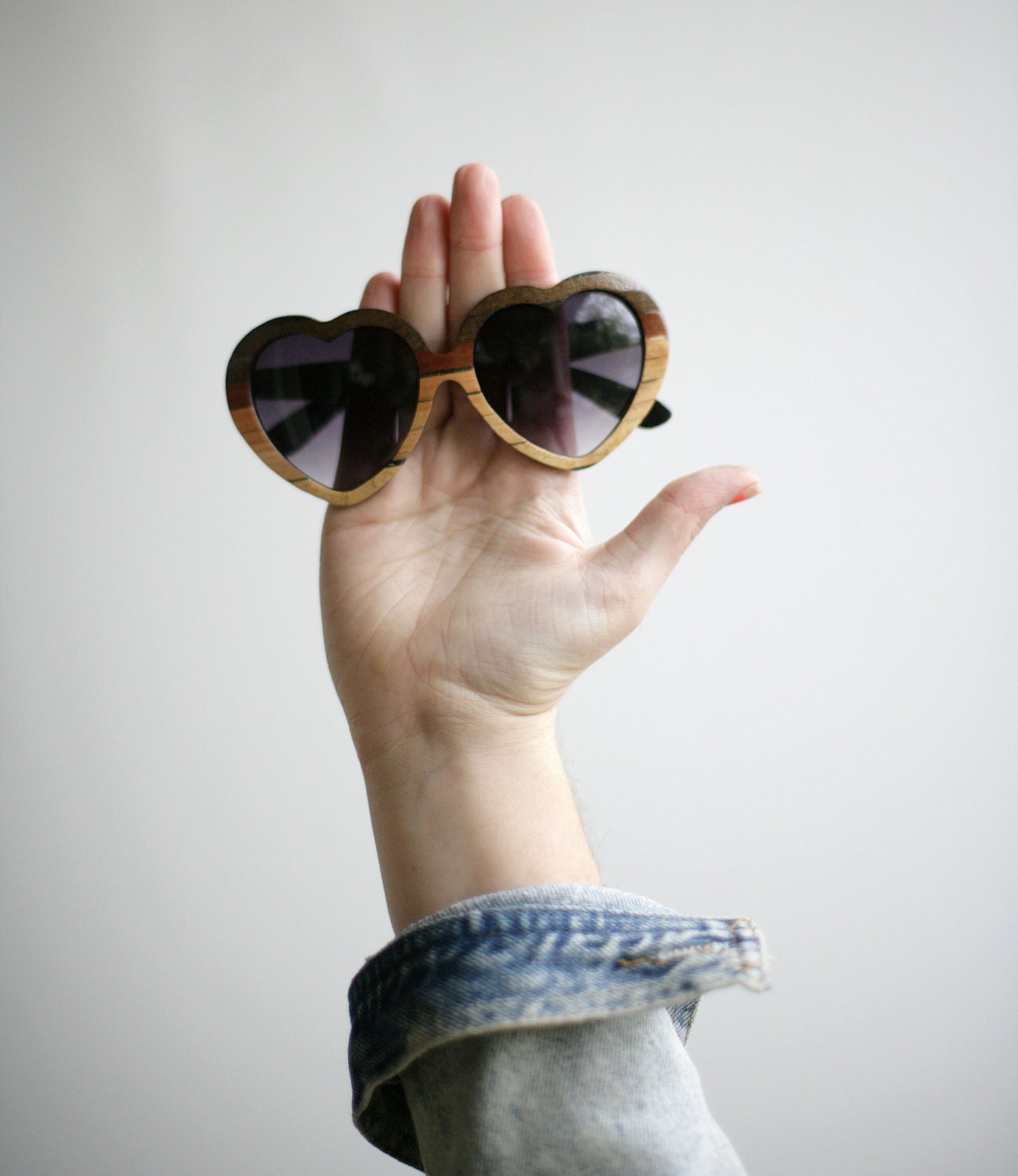 Ombre Wood Veneer Lolita Heart Sunglasses for women