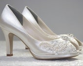 Wedding Shoes -120 Custom Color Choices- PB826B Vintage Wedding Lace Peep Toe 2 3/4" Heels, Women's Bridal Shoes