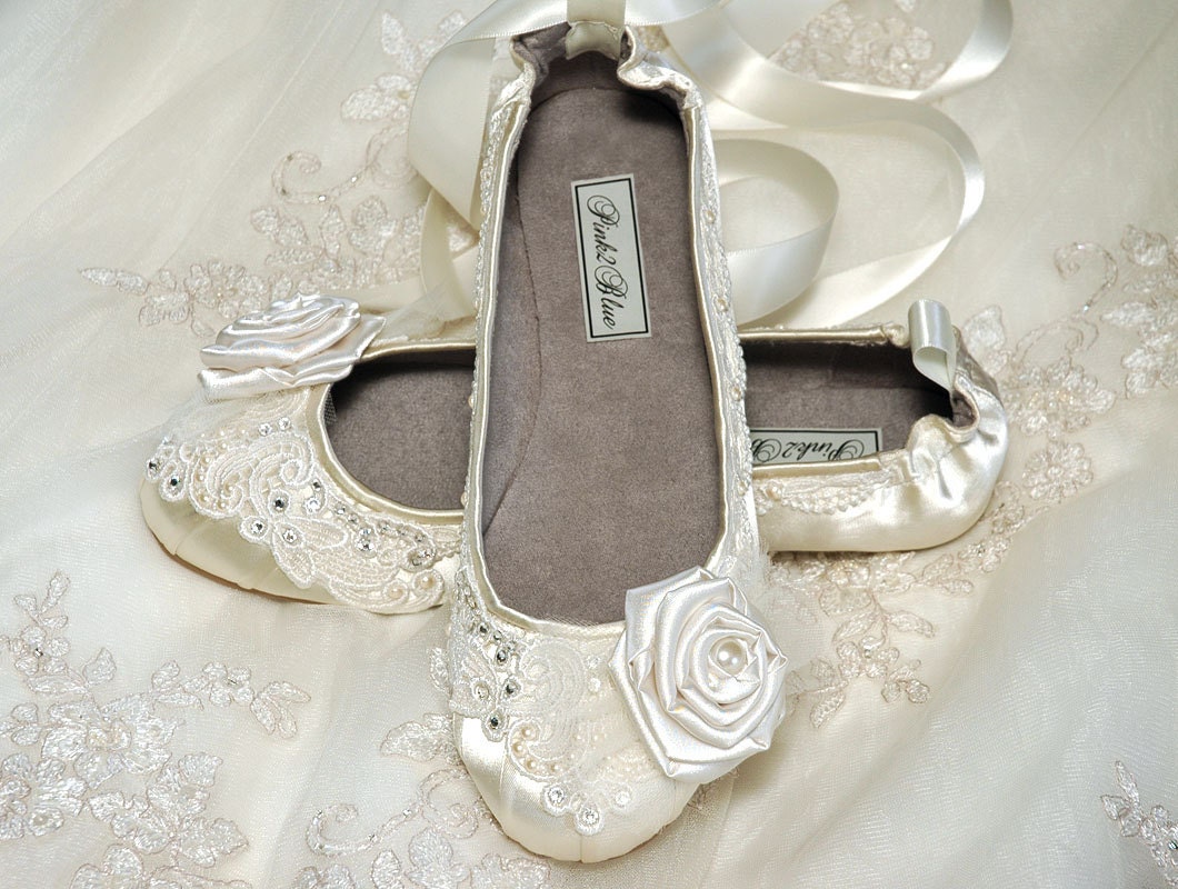 Wedding Shoes - Ballet Flats, Vintage Lace, Swarovski Crystals and Pearls, The Belle- Women's Bridal Shoes