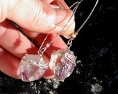 Birth Stone Amethyst Long Dangle Earrings,February Birthday,Rough Cut Amethyst in Sterling Silver,Transparent/Purple Crystals,Silver Jewelry