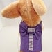 Red Carpet Diva - Dog Harness Vest, Purple Sparkle Fabric with Rhinestone Trim Down the Back and on Bow Accent