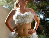 ANGEL Showgirl COSTUME Burlesque Beaded Bra &Fantail Set Feathers Custom made 4 U Belly Dance