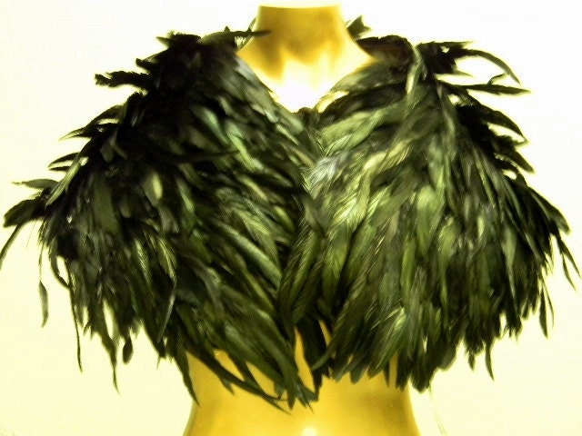 Fierce Gothic Raven Feather Capelet Victorian Black Coque Feathers