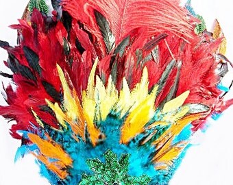 Scarlet Macaw Bird Rio Brazilian Showgirl Headdress colorful Headpiece Unisex O/S Costume Ready to Ship