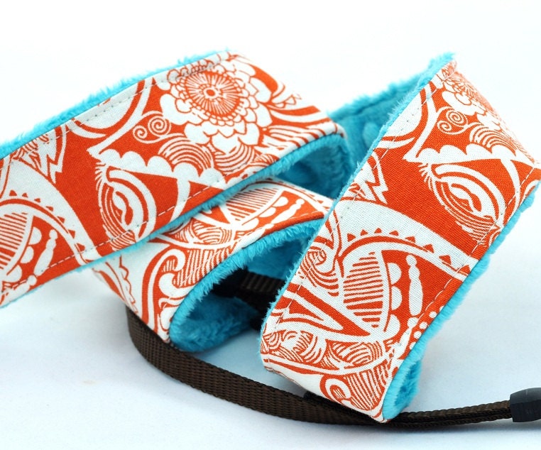 Padded Camera Strap dSLR w/ Minky - Orange and Teal - TheSweetStrap