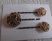Handmade Bobby Pins Vintage Look Gold Craft Buttons 3