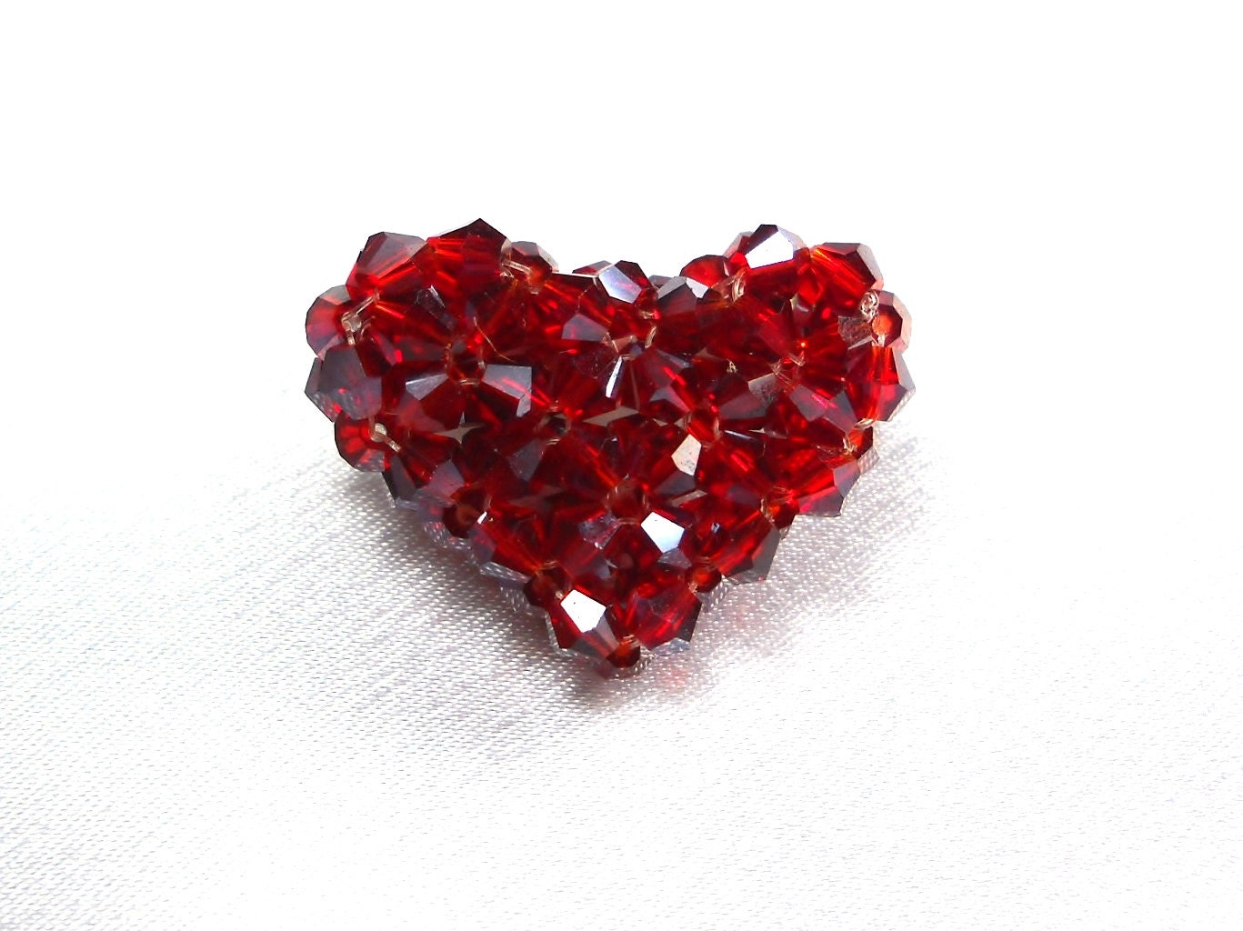 Crimson Red Heart Pendant Made with Swarovski Crystals - SmileykitCreations