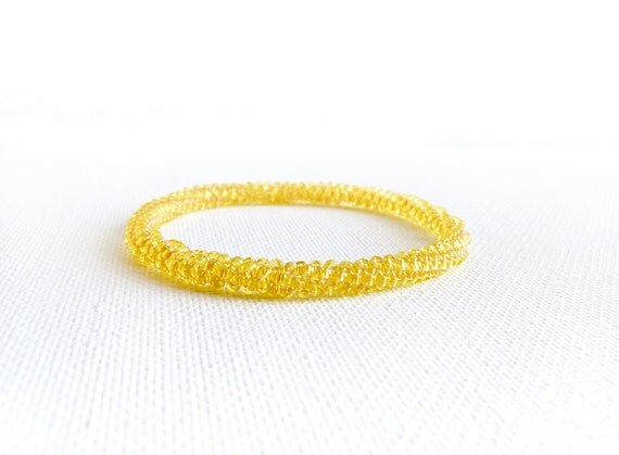 Neon yellow bangle bracelet. Bead woven rope stack bracelet, minimalist style tiny seed beads Trendy  jewelry