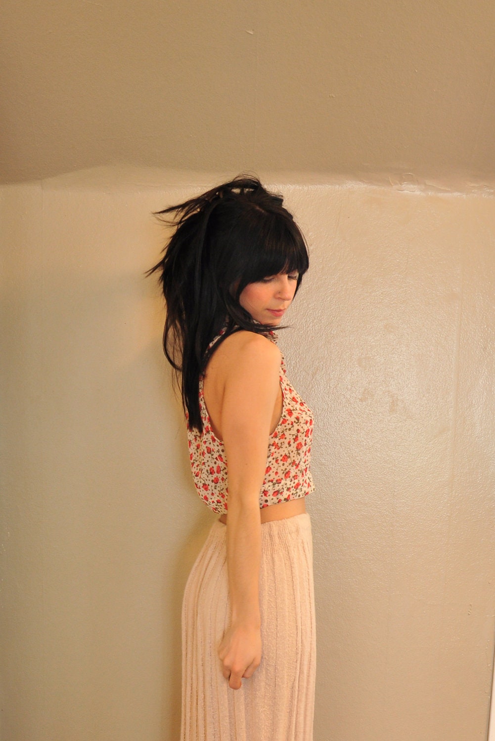 high waisted, pale pink vintage sweater skirt, small-medium