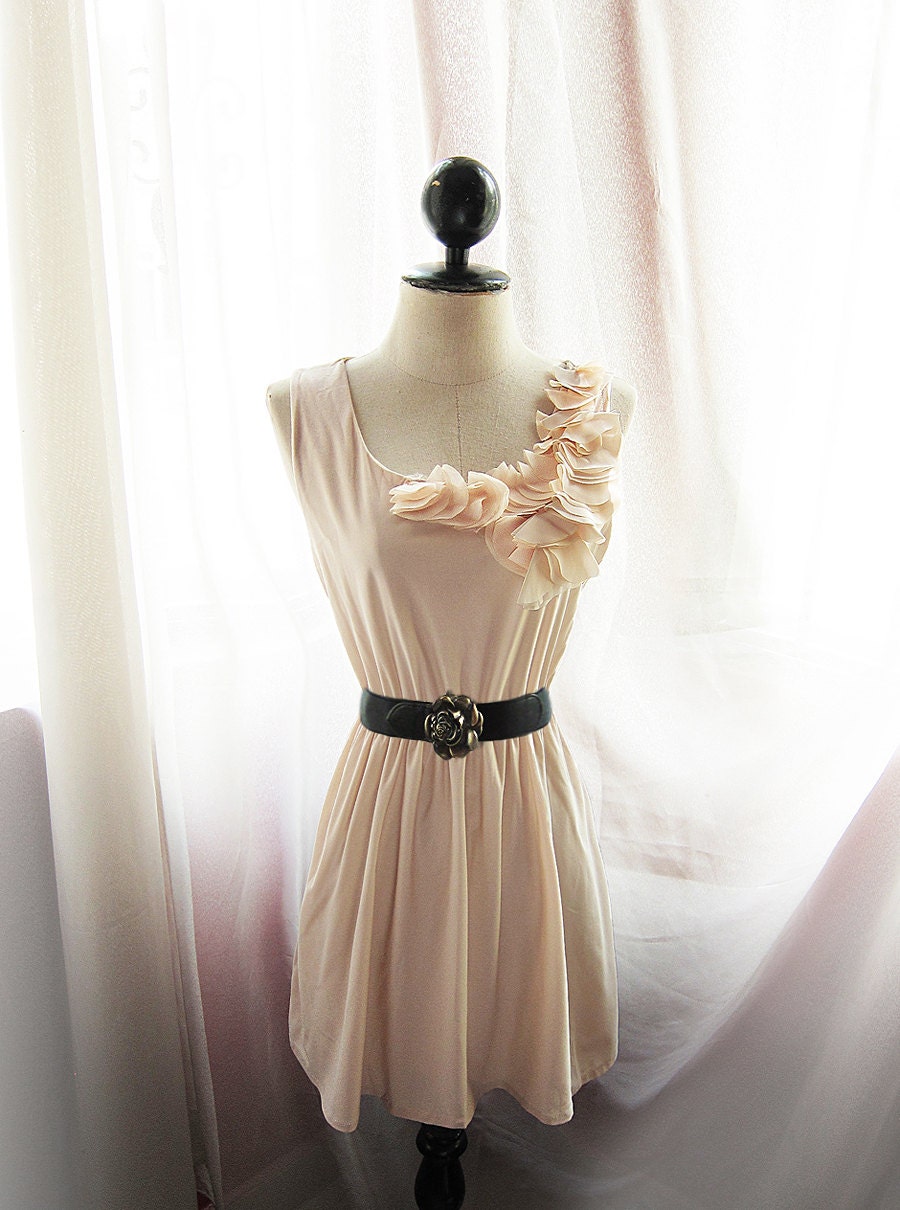 Breakfast at Tiffanys French Nude Butterfly Petal Jane Austen Alice in Wonderland Mille Feuille Cutouts Marie Antoinette Mini Dress /Tunic