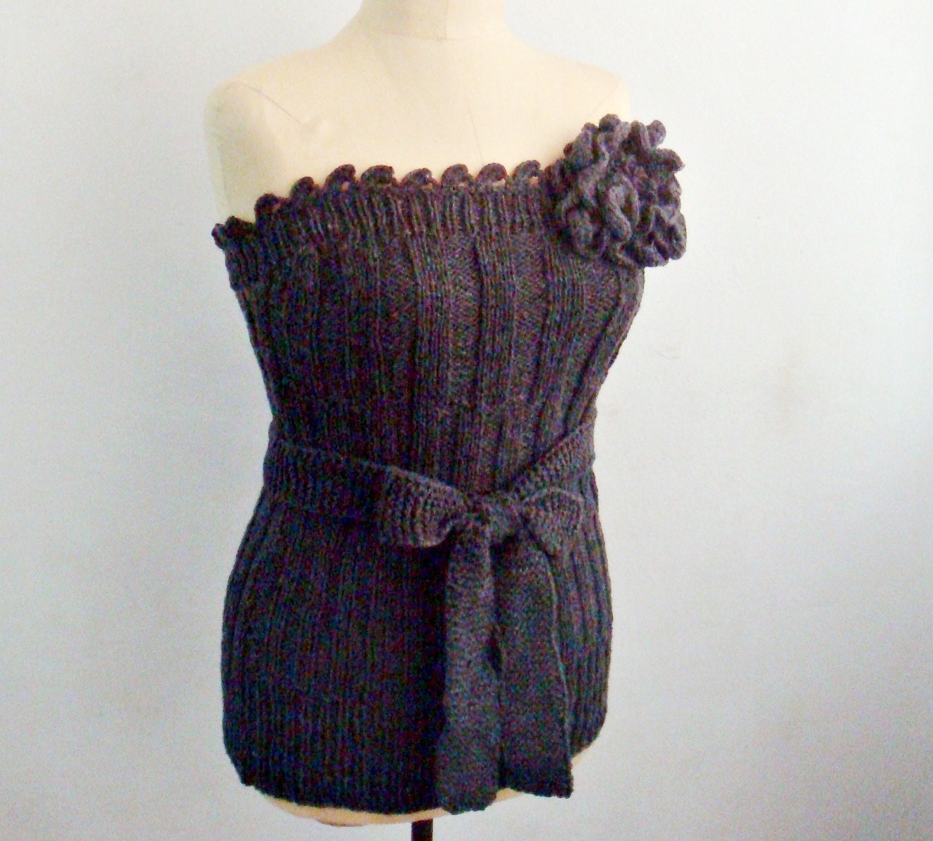 PDF Knitting and Crocheting PATTERN Knit Bustier Corset Top Crochet Flower Brooch Belt 18