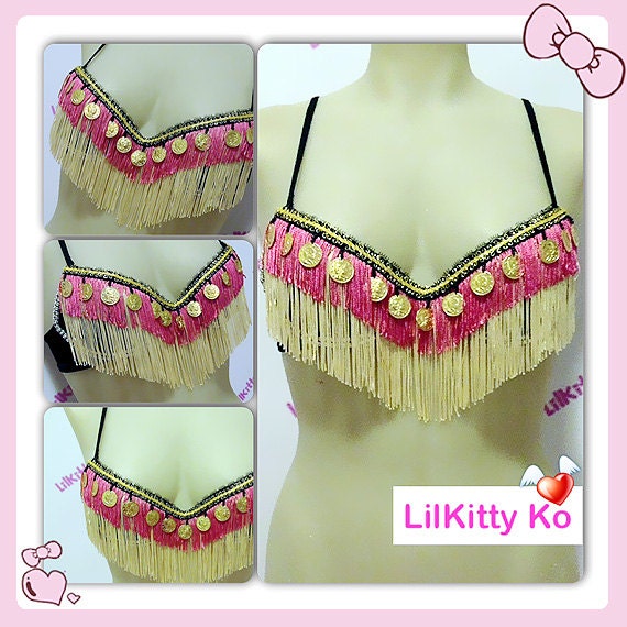Burlesque Dancer - custom Fringe bra with Gold trim