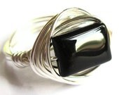 Wire Wrap Ring Black Onyx Stone Fashion Jewelry