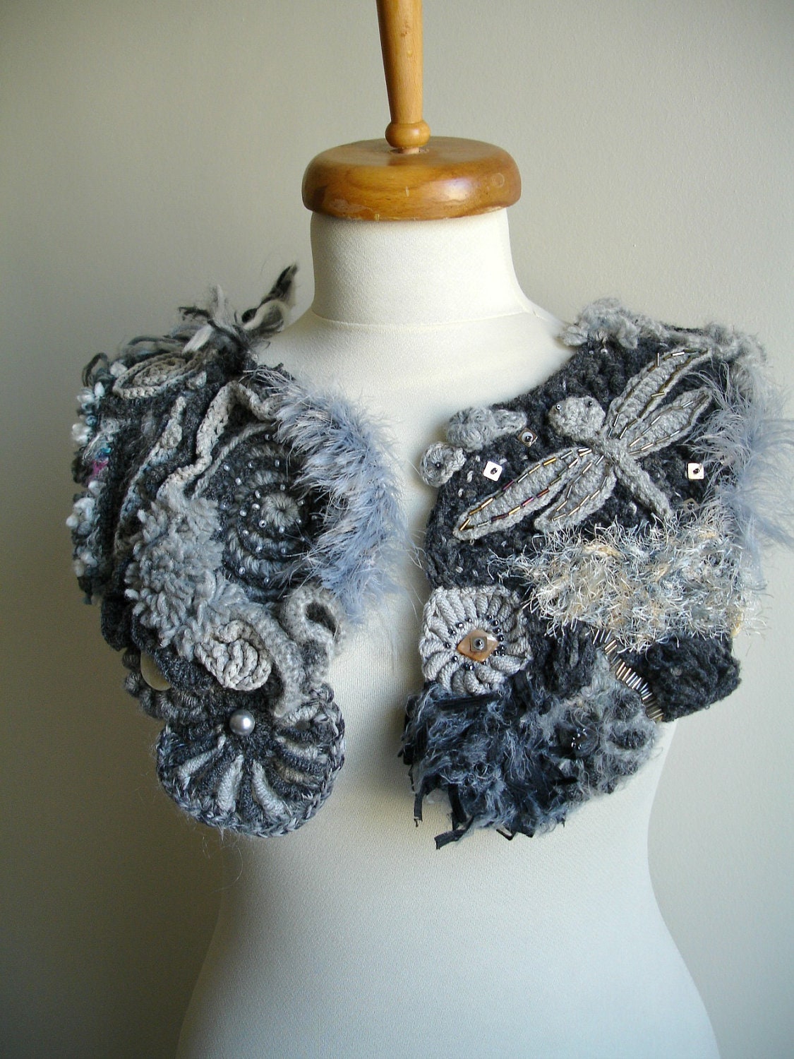 Freeform, Fiberart Crochet Capelet, Made To Order,  By CrochetLab, Wearableart