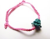 Laughing Buddha Bracelet ( Dark Green / Pink )