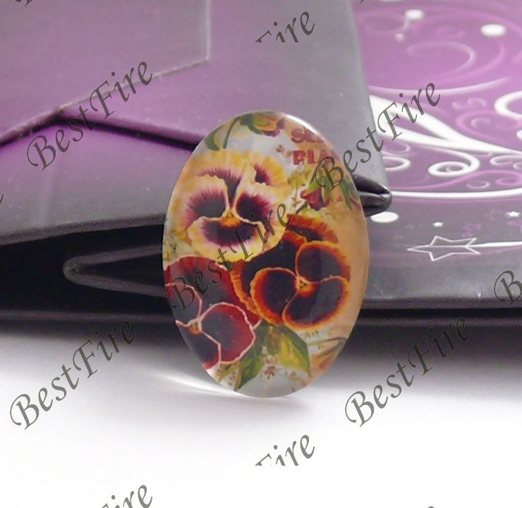 2pcs of the 18x25mm Oval Glass Cabochons Flower, jewelry Cabochons finding beads,Glass Cabochons, Flowers--10