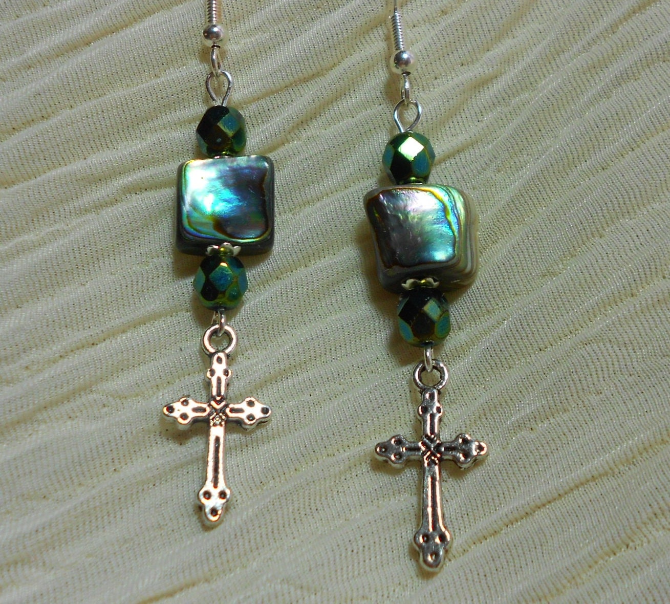 Cross Earrings Abalone Shell Dangle Earrings