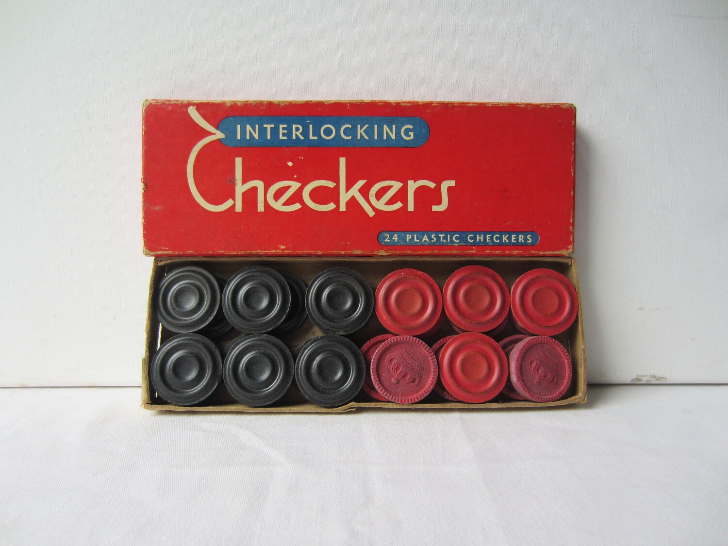 Vintage Checkers Box of 24 Interlocking Checkers by TheeLetterQ