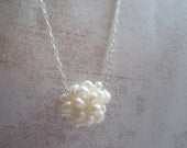 Brides Cluster of Freshwater Pearls Sterling Silver Necklace Wedding Jewelry