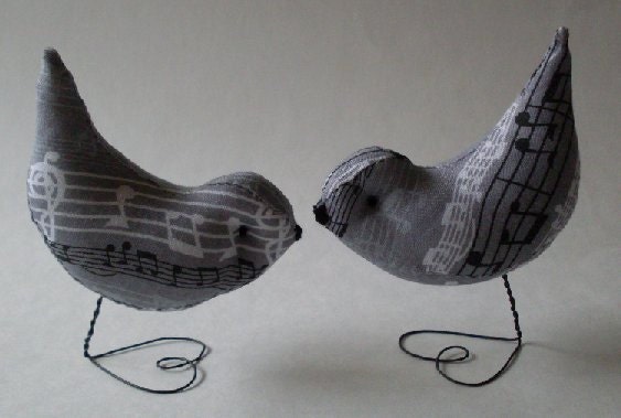 Grey & Black and White Music Love Birds Wedding Cake Toppers Decorations