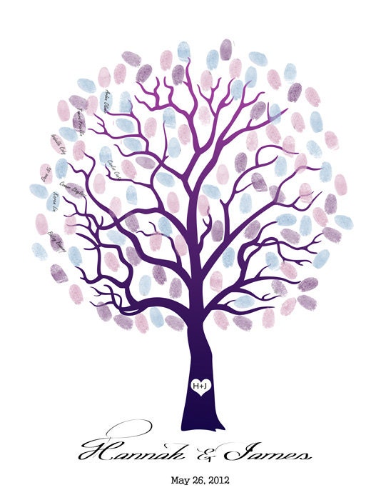 Wedding Guest Book Tree--  To Be Personalized With Guest's Fingerprints - 17x22 Unique Wedding Guest Book tree-With 2 ink pads