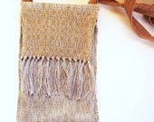 Handwoven Linen Purse - Raw Silk Long Strap, Fringe, Vintage Shell Buttons, Clean and SImple Man Purse Too