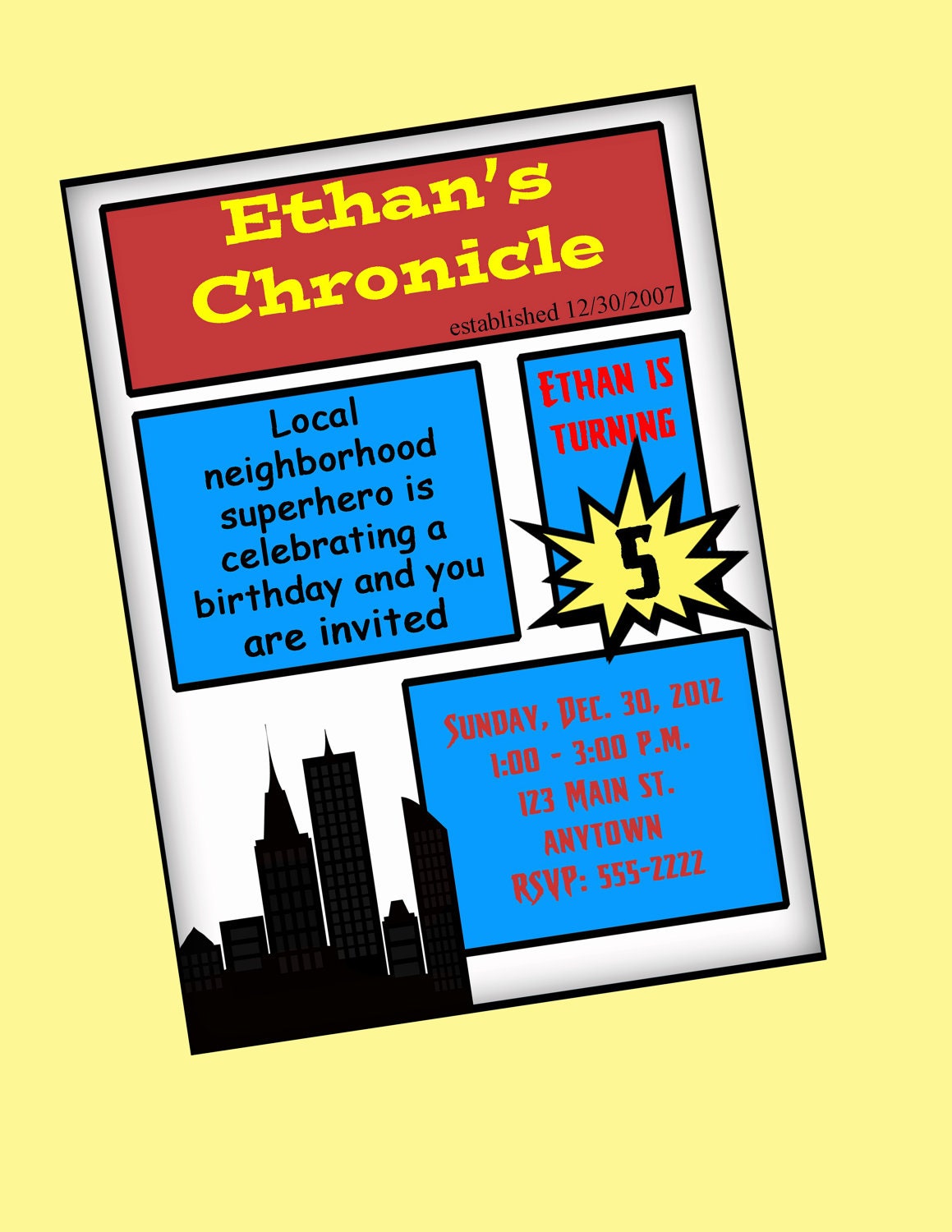 DIY Superhero Birthday Invitation in Newspaper Format