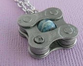bike jewelry cycling pendant blue with bike chain