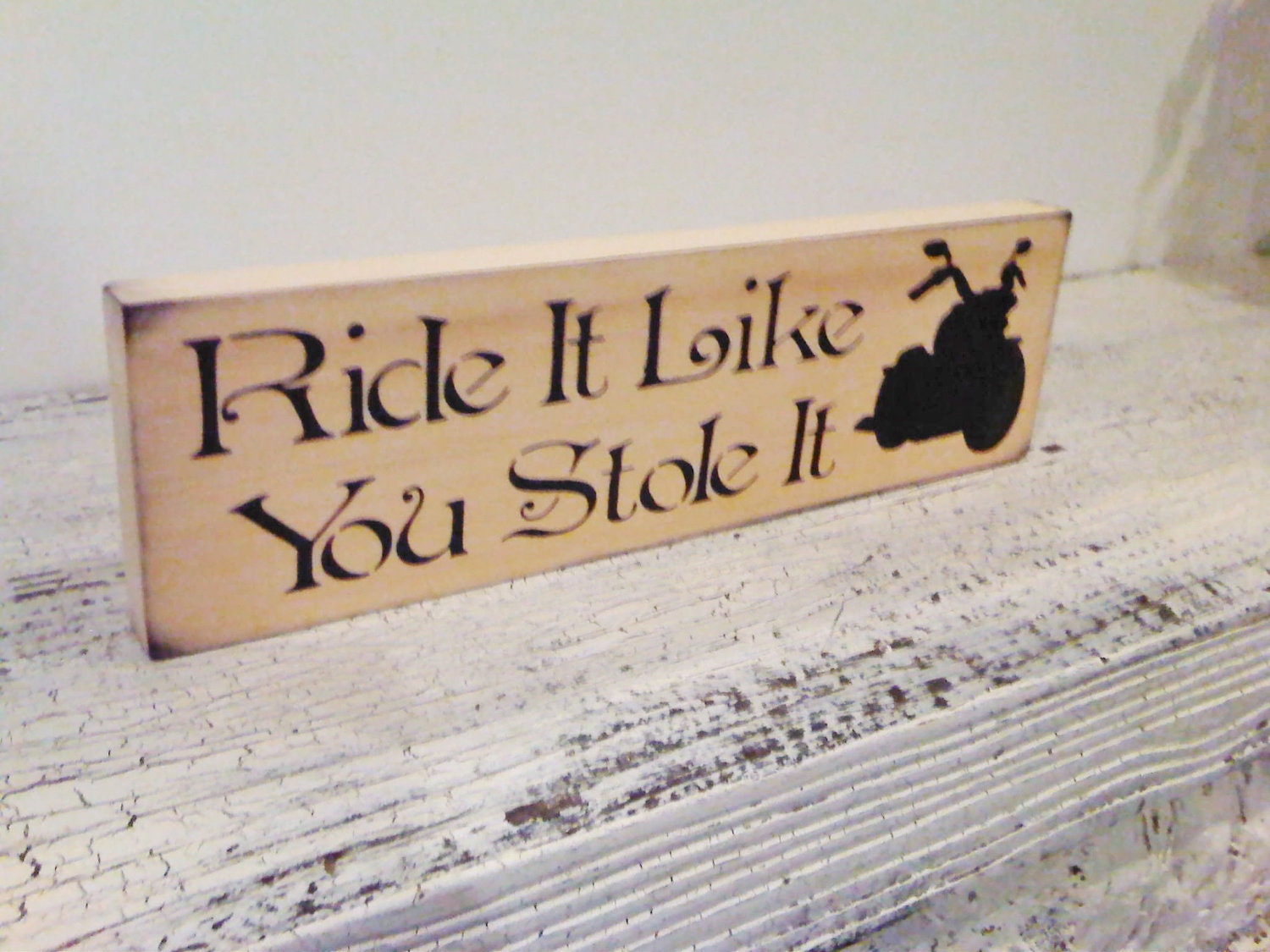 Motorcycle Harley Men's Gift   "Ride It Like You Stole It"   guy gift sit on tv, in garage, shed, bar, bedroom