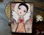 5x7 mounted print: Harmony Angel, 5x7 mounted wood, mixed media art, angel art, whimsical angel, peace, joy, harmony