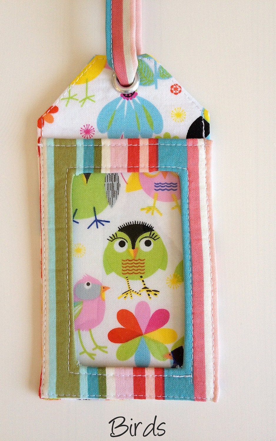 CLEARANCE SALE - Luggage Tag Pink Birds & Owls
