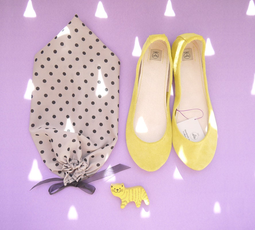 Lemon Yellow Soft Leather Handmade Ballet Flats