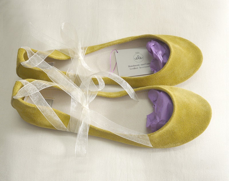 Sunflower Yellow Soft Leather Handmade Ballet Flats - Special Listing for Andrea
