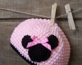 Pink Mouse Crochet Hat infant photo prop, Cloche, Beanie