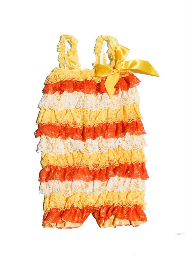 Candy Corn Lace Petti Romper, petti romper, ruffle romper, lace petti romper