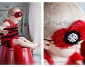 Lady Bug petti lace romper and headband SET, petti romper,baby headband, flower headband,vintage inspired headband and lace petti romper
