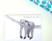 greeting card: thinking of you, lethargic sloth