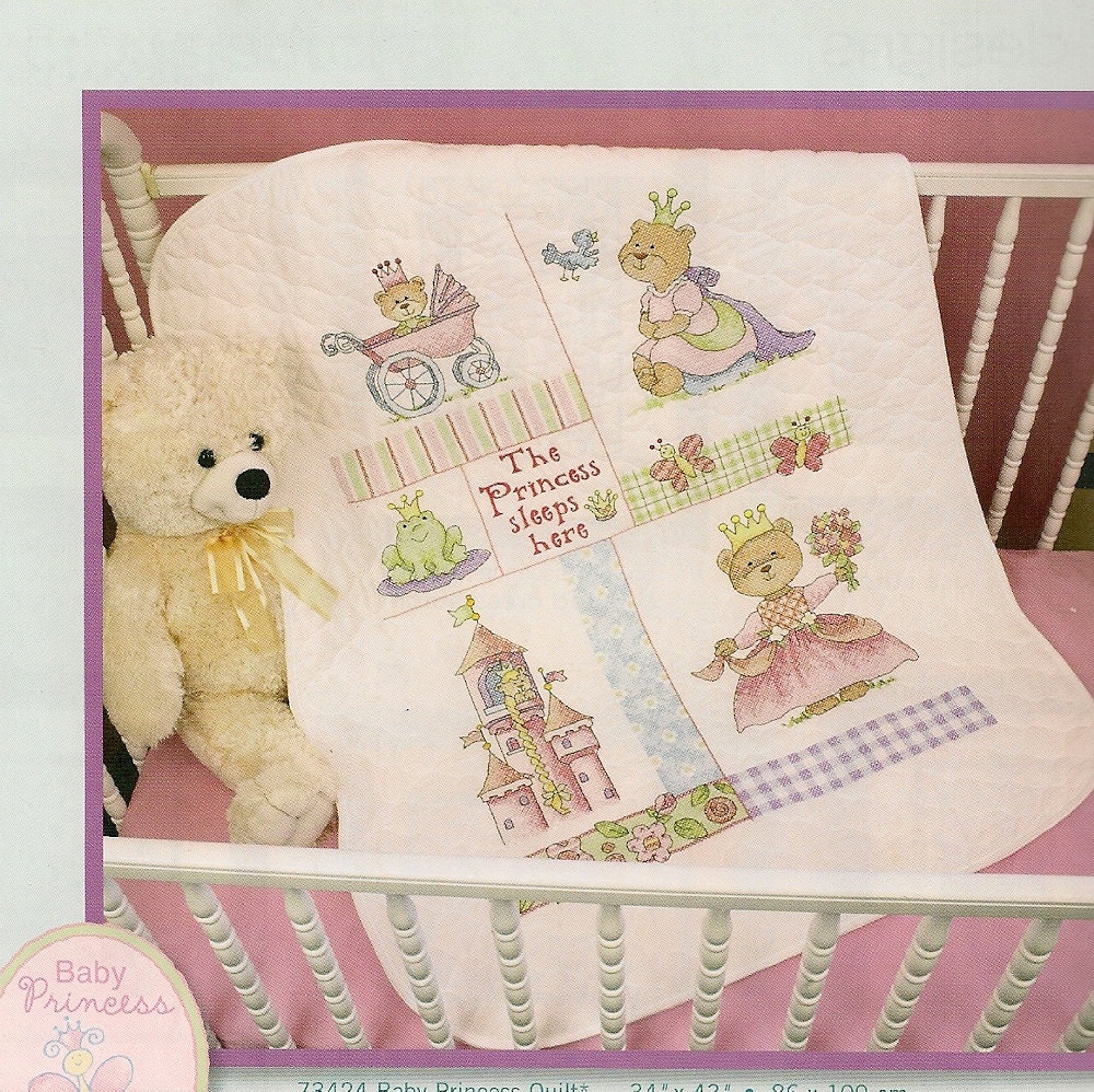 Items similar to Baby Princess Stamped Cross Stitch Quilt Kit on Etsy