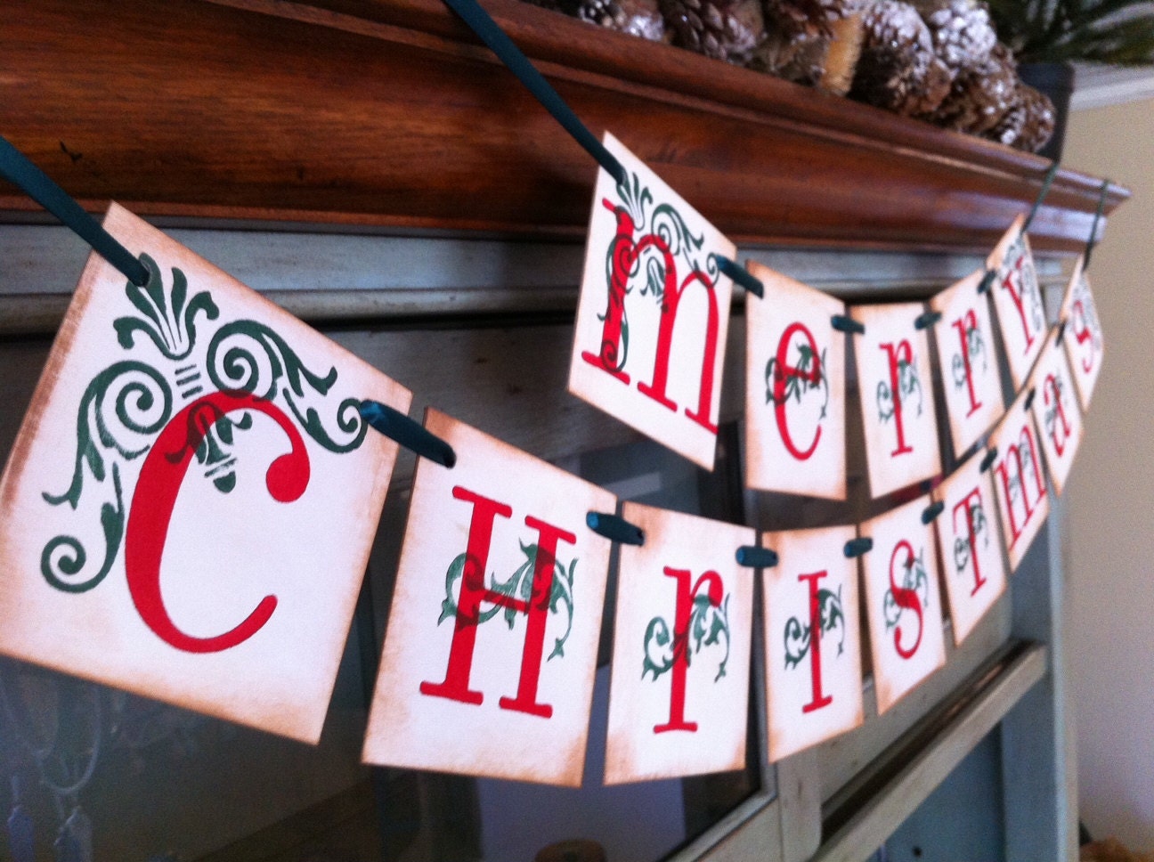 Christmas Decorations Merry Christmas Banner Garland Christmas Banner Red and Green Christmas Garland