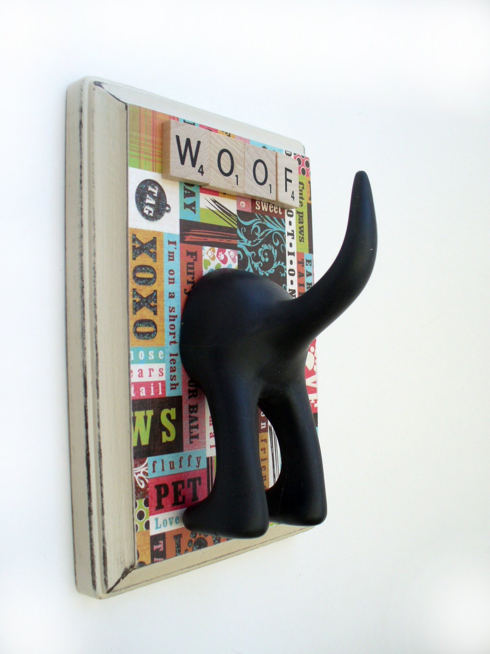 Dog Tail Leash Holder - X0X0 PatchWork Paws -  Personalize it with Optional Letter Tiles