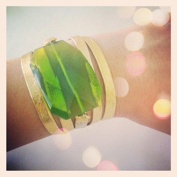 Peridot Quartz & Gold Leather Wrap Bracelet