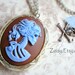 SALE, Zombie Skull Locket Necklace, Cameo, Silver Chain, Blue and Brown, Short Length, 16 Inch, Skull and Crossbones, Leaf