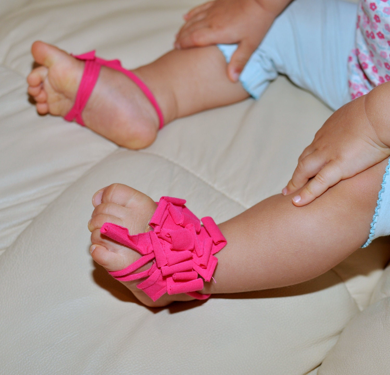 Baby Sandals Barefoot Sandals Newborn Infant Girl Booties Cotton Ivory Pink Baby Shower Gift under 25